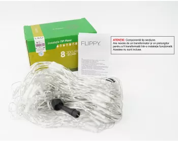 Sectiune Instalatie de Craciun Flippy Tip Plasa 160 LED-uri 3 m x 1 m 8 jocuri de lumini Interconectabila Fir transparent Alb rece 