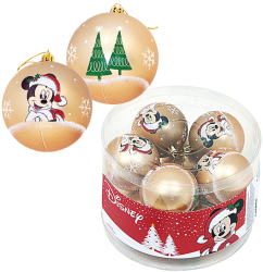 Set 10 Globuri brad Craciun Mickey Mouse aurii 6 cm 