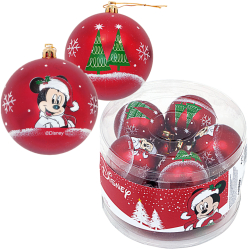 Set 10 globuri brad Craciun Mickey Mouse rosii 6 cm 