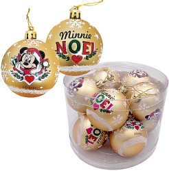 Set 10 globuri brad Craciun Minnie Mouse aurii 6 cm 
