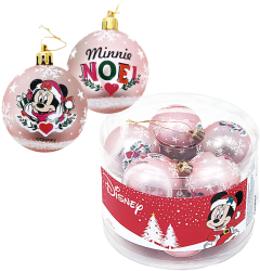 Set 10 globuri brad Craciun Minnie Mouse roz 6 cm 