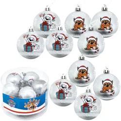 Set 10 Globuri brad Craciun Paw Patrol argintii 