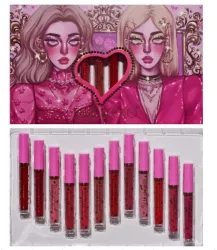 Set 12 Lip Gloss Kevin&Coco nuante de rosu rose nude cutie dreptunghiulara 26.5x16.5x2.2 cm 200 g multicolor 