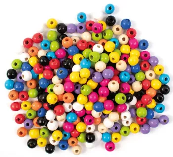 Set 200 margele din lemn colorate rotunde 10 mm diametru 