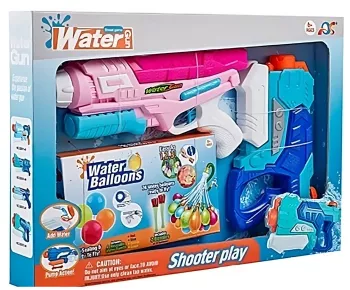 Set 2x Pistol cu Apa pentru Copii Flippy 6ani+ cu baloane de apa Albastru + Roz 1x 600 ML + 1x 550 ML 