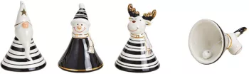 Set 3 clopotei alb negru cu model festiv 