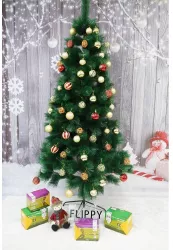 Set brad artificial de Craciun si elemente decorative tip pin inaltime 210 cm diametru 115 cm 350 ramuri cu ace 3D 12 cm Flippy verde 