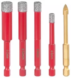 Set burghie diamantate uscate burghiu de sticla 5 piese   6-8-10-12  mm HEX Strend Pro Premium 