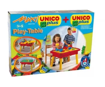 Set masuta si cuburi de constructie Unico Plus 31 piese 