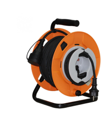 Tambur cablu acasa - 22 + 3 m - protectie IP44 - H05RR-F 3G1 5 mm2 cablu cauciucat - intrerupator de protectie - max. 3500 W - baza metalica 