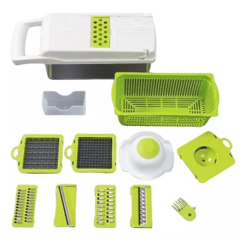 Feliator Multifunctional Flippy Razatoare 8 in 1 pentru Fructe si Legume 10 Piese Lame de Inox Recipient Stocare Separator Oua Protectie 