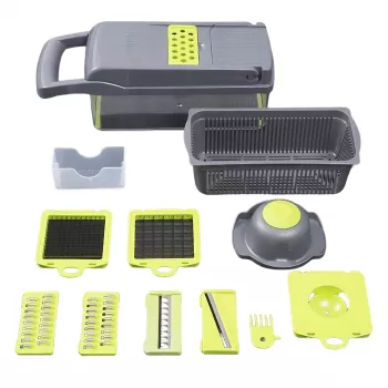Feliator Multifunctional Flippy Razatoare 8 in 1 pentru Fructe si Legume 10 Piese Lame de Inox Recipient Stocare Separator Oua Protectie 