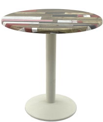 Masa cofetarie rotunda D70xh74cm Raki Redden Wood blat werzalit si baza din metal alba 