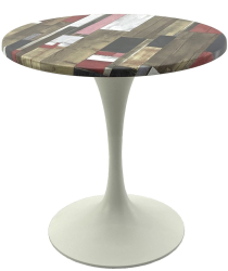 Masa cofetarie rotunda D70xh74cm Raki Redden Wood blat werzalit si baza metalica alba 