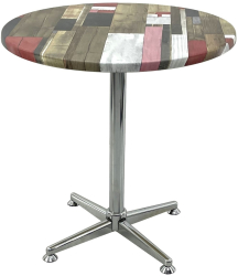 Masa cofetarie rotunda D70xh74cm Raki Redden Wood blat werzalit si picior metalic cromat 