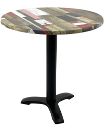Masa cofetarie rotunda D70xh74cm Raki Redden Wood blat werzalit si picior negru din metal 