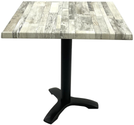 Masa patrata pentru terasa/restaurant 80x80xh74cm Raki White Block blat werzalit si picior negru din metal 