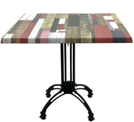 Masa patrata restaurant/cafenea/bistro 80x80xh71cm Raki Redden Wood blat werzalit si baza retro din aluminiu 