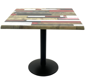 Masa patrata restaurant/cafenea/bistro 80x80xh74cm Raki Redden Wood blat werzalit si baza din metal neagra 