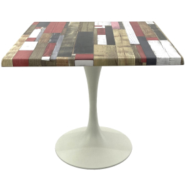 Masa patrata restaurant/cafenea/bistro 80x80xh74cm Raki Redden Wood blat werzalit si baza metalica alba 
