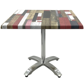 Masa patrata restaurant/cafenea/bistro 80x80xh74cm Raki Redden Wood blat werzalit si picior din aluminiu 