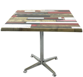 Masa patrata restaurant/cafenea/bistro 80x80xh74cm Raki Redden Wood blat werzalit si picior metalic cromat 
