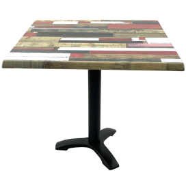 Masa patrata restaurant/cafenea/bistro 80x80xh74cm Raki Redden Wood blat werzalit si picior negru din metal 