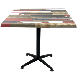 Masa patrata restaurant/cafenea/bistro 80x80xh74cm Raki Redden Wood blat werzalit si picior negru metalic 