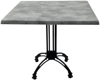 Masa pentru restaurant patrata 80x80xh71cm Raki Copperfield blat werzalit si baza retro din aluminiu 