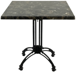 Masa restaurant patrata 70x70xh71cm Raki Karacabey Dark Marble blat werzalit si baza retro din aluminiu