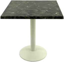 Masa restaurant patrata 70x70xh74cm Raki Karacabey Dark Marble blat werzalit si baza din metal alba 