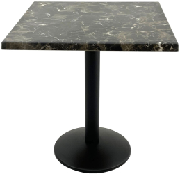 Masa restaurant patrata 70x70xh74cm Raki Karacabey Dark Marble blat werzalit si baza din metal neagra 