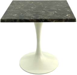 Masa restaurant patrata 70x70xh74cm Raki Karacabey Dark Marble blat werzalit si baza metalica alba 