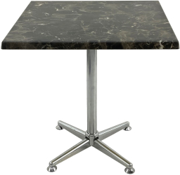 Masa restaurant patrata 70x70xh74cm Raki Karacabey Dark Marble blat werzalit si picior metalic cromat 