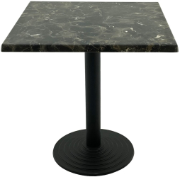 Masa restaurant patrata 70x70xh74cm Raki Karacabey Dark Marble blat werzalit si picior metalic negru