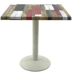 Masa restaurant/cafenea/bistro patrata 70x70xh74cm Raki Redden Wood blat werzalit si baza din metal alba 