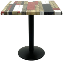Masa restaurant/cafenea/bistro patrata 70x70xh74cm Raki Redden Wood blat werzalit si baza din metal neagra 