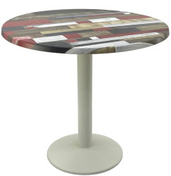 Masa rotunda D80xh74cm Raki Redden Wood blat werzalit si baza din metal alba 