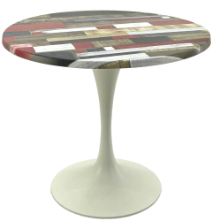 Masa rotunda D80xh74cm Raki Redden Wood blat werzalit si baza metalica alba 