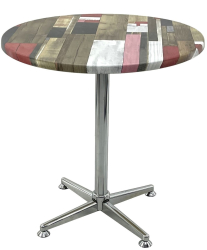 Masa rotunda D80xh74cm Raki Redden Wood blat werzalit si picior metalic cromat 