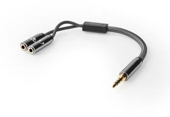 Adaptor audio pentru casti si microfon Jack 3.5 mm tata - 2x 3.5 mm mama Nedis gri metal 