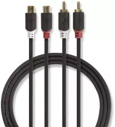 Cablu audio stereo 2x RCA tata - 2x RCA mama 2m antaracit Nedis 