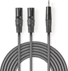 Cablu audio stereo 2x XLR 3-Pin tata - 3.5 mm Jack tata 1.5m gri Nedis 