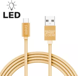 Cablu de date si incarcare USB Type C cu lumina LED auriu 1m Delight 
