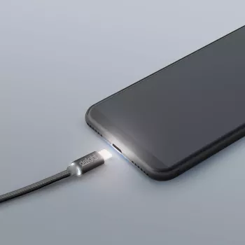 Cablu de date USB type C 1m negru cu iluminare LED rosu delight 
