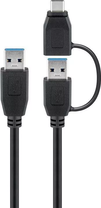 Cablu USB 3.0 A tata cu adaptor USB A tata la USB Type C tata 0.5m 5Gbit/s negru Goobay 