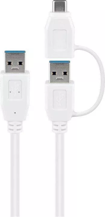 Cablu USB 3.0 A tata-tata cu adaptor USB A mama la USB Type C tata 0.5m 5Gbit/s alb Goobay 