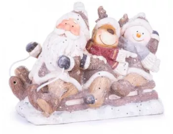Decoratiune Craciun ceramica Mos Craciun ren si om de zapada pe sanie 45x23x34.5 cm