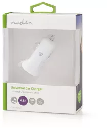 Incarcator auto bricheta cu 2 iesiri USB A 4.8A alb Nedis 