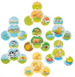 Joc puzzle de asociere animalele - hrana mediul de viata si puii 